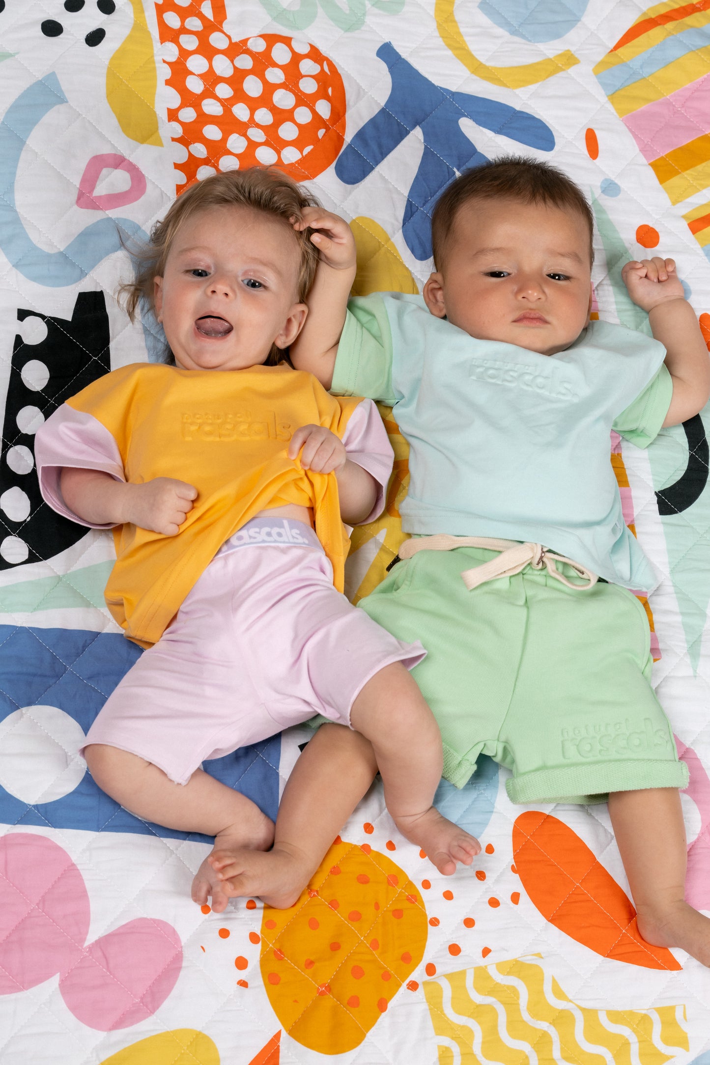 Spill-Resistant Baby & Toddler Tee & Bike Shorts Set | Apricot Orange & Soft Lilac