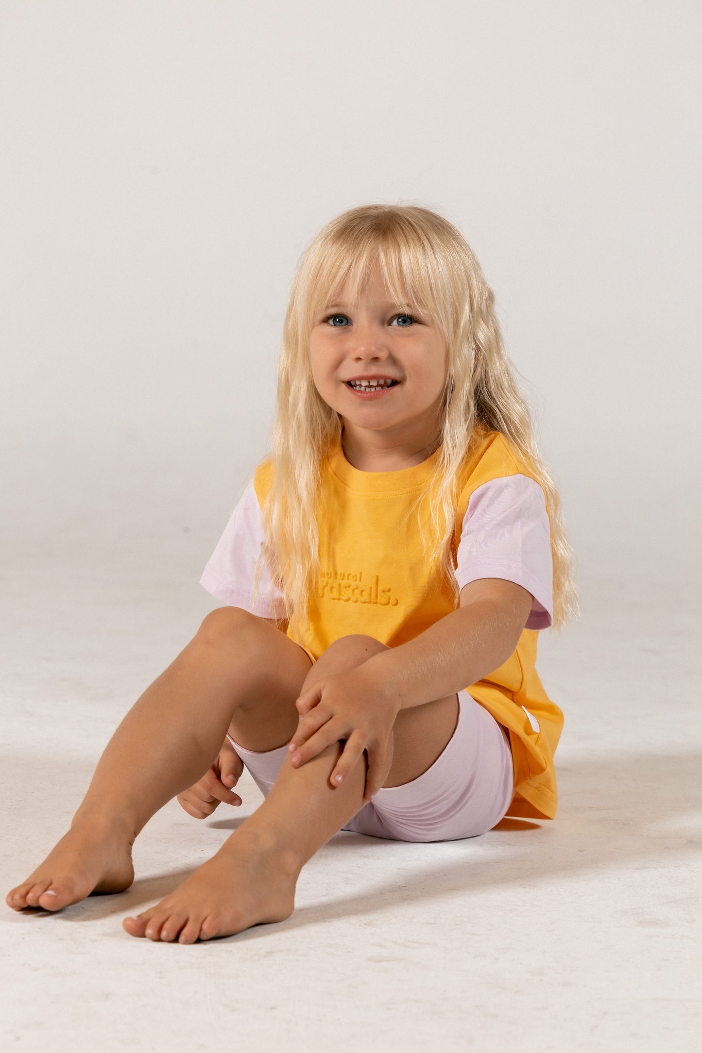 Spill-Resistant Baby & Toddler Tee & Bike Shorts Set | Apricot Orange & Soft Lilac