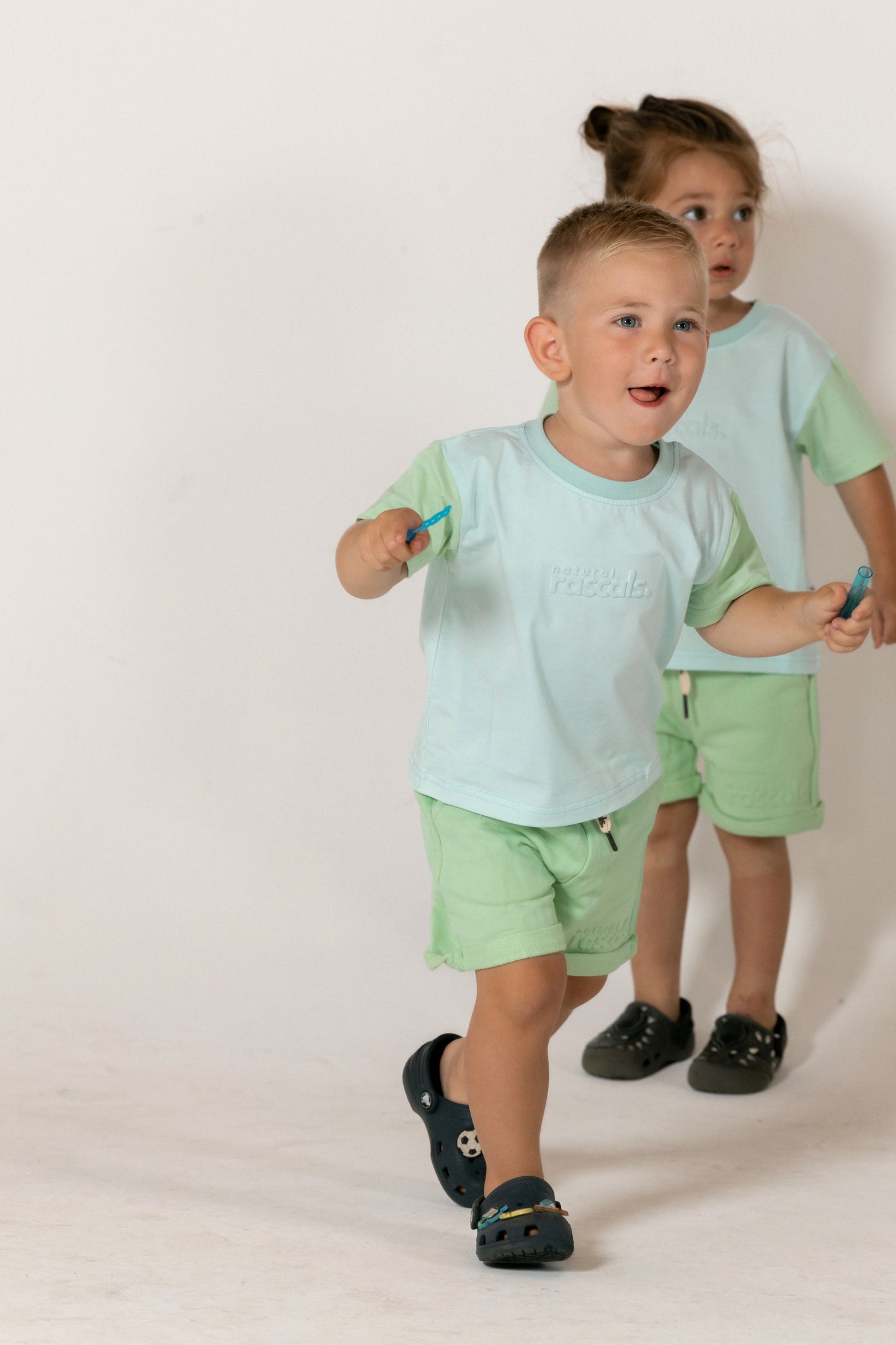 Spill-Resistant Baby & Toddler Tee | Airy Blue & Mint Green