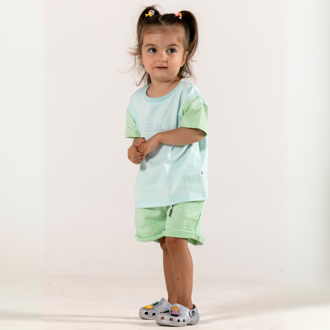 Spill-Resistant Baby & Toddler Tee | Airy Blue & Mint Green