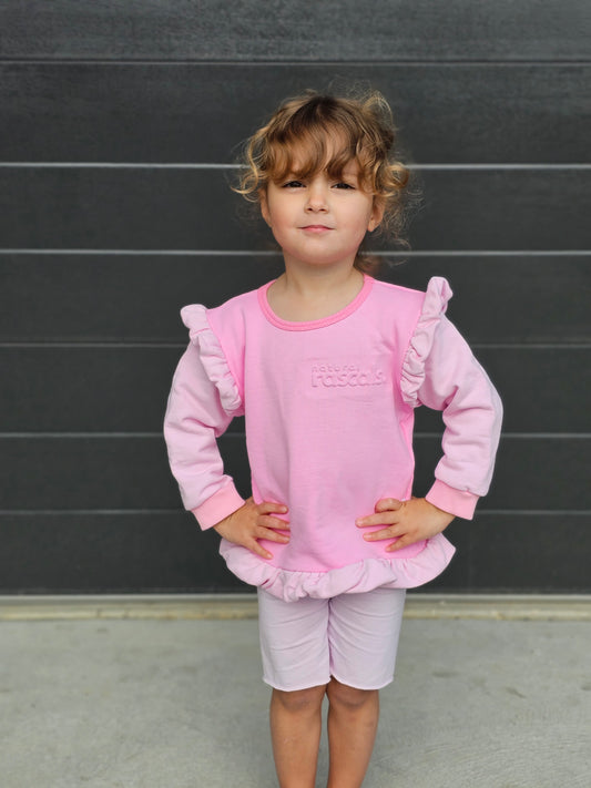 Spill-Resistant Baby & Toddler Sweat & Bike Shorts Set – Raspberry, Candy Pink & Soft Lilac | Made with Organic Cotton