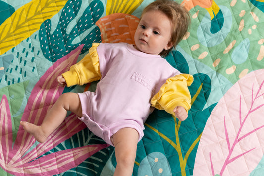 Spill-Resistant Baby & Toddler Romper – Pastel Lavender & Sunshine Yellow | Made with Organic Cotton