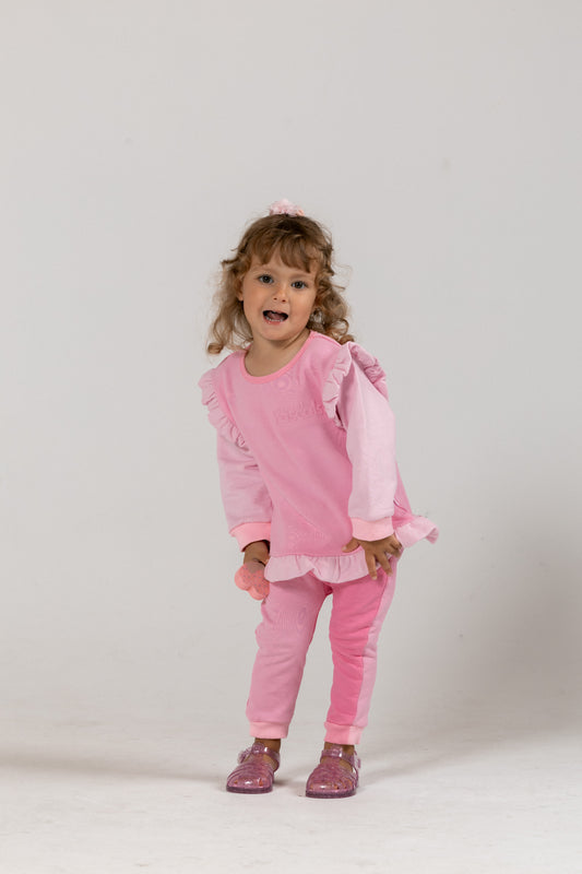 Spill-Resistant Baby & Toddler Sweat & Jogger Set – Raspberry & Candy Pink | Made with Organic Cotton