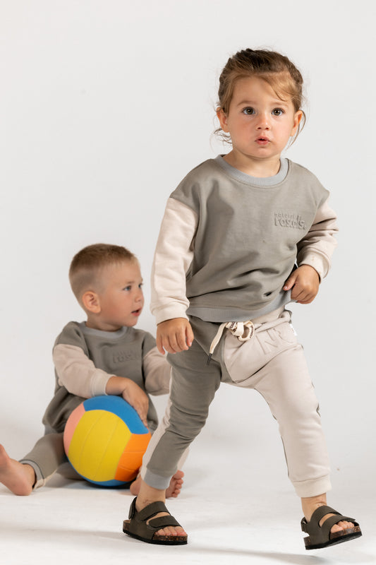 Spill-Resistant Baby & Toddler Sweat Jogger – Earthy & Oat | Made with Organic Cotton
