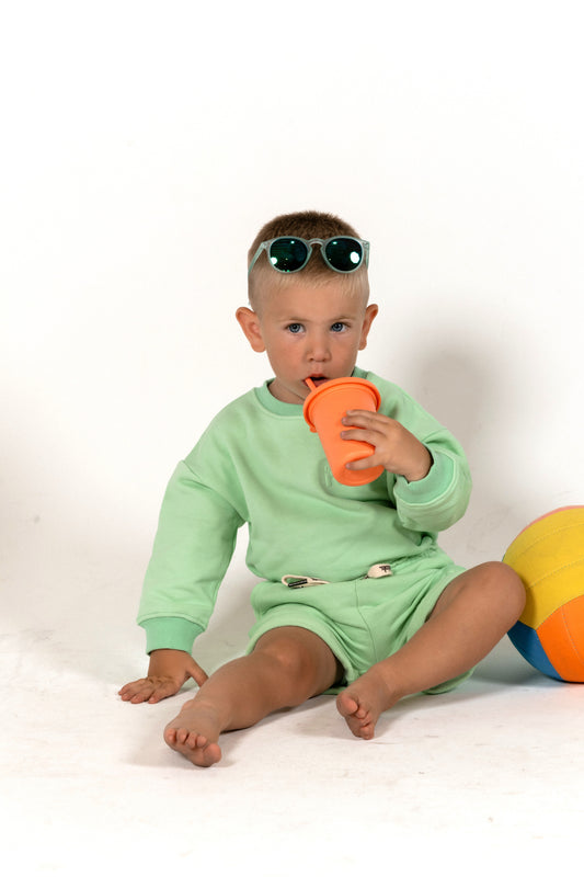 Spill-Resistant Baby & Toddler Matching Set – Mint Green | Made with Organic Cotton