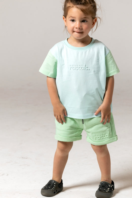 Spill-Resistant Baby & Toddler Tee – Airy Blue & Mint Green | Made with Organic Cotton