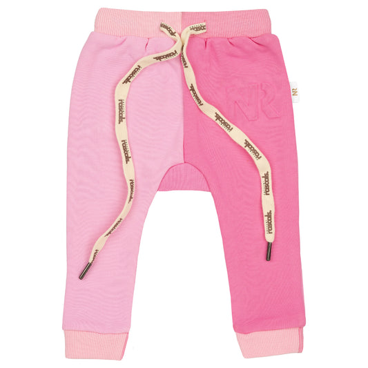 Spill-Resistant Baby & Toddler Sweat Jogger – Raspberry & Candy Pink Two-Tone | Made with Organic Cotton