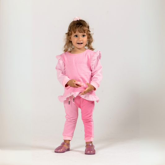 Spill-Resistant Baby & Toddler Sweat Jogger – Raspberry & Candy Pink Two-Tone | Made with Organic Cotton
