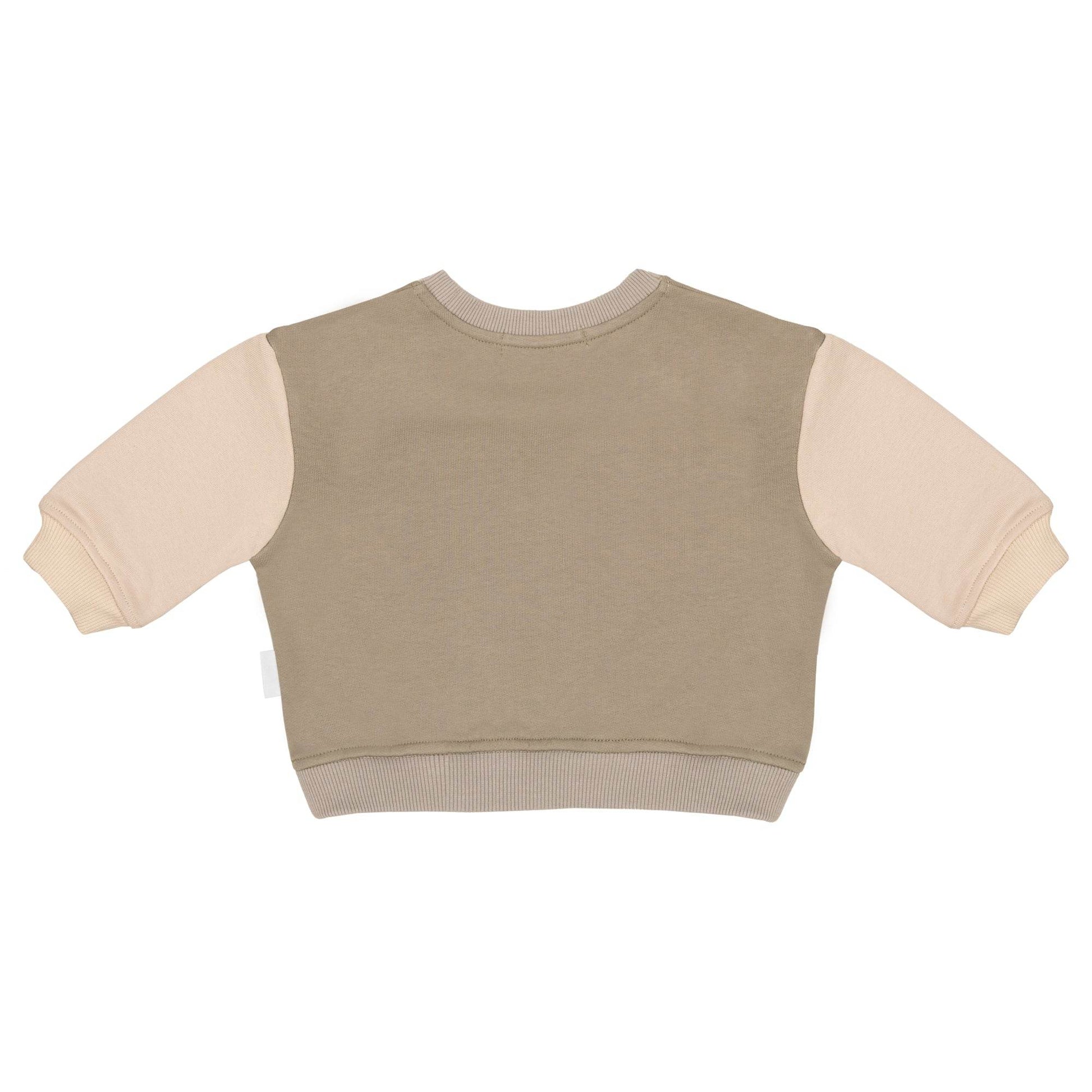 Back view of the Earthy & Oat Spill-Resistant Baby & Toddler Sweat by Natural Rascals