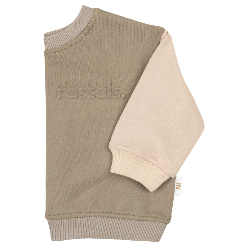 Side view of the Earthy & Oat Spill-Resistant Baby & Toddler Sweat by Natural Rascals