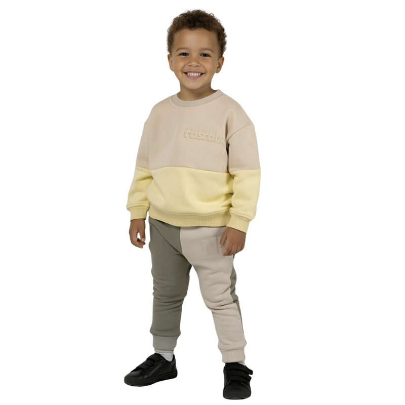 Spill-Resistant Baby & Toddler Sunshine Oat Set (Sweat + Jogger) 0-3Y | Lemonade Yellow & Earthy Oat