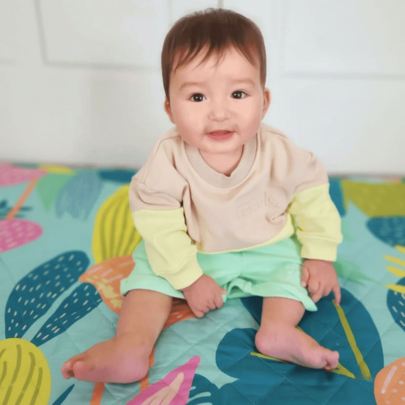 Spill-Resistant Baby & Toddler Citrus Fresh Set (Sweat + Shorts) 0-3Y | Lemonade Yellow & Mint Green