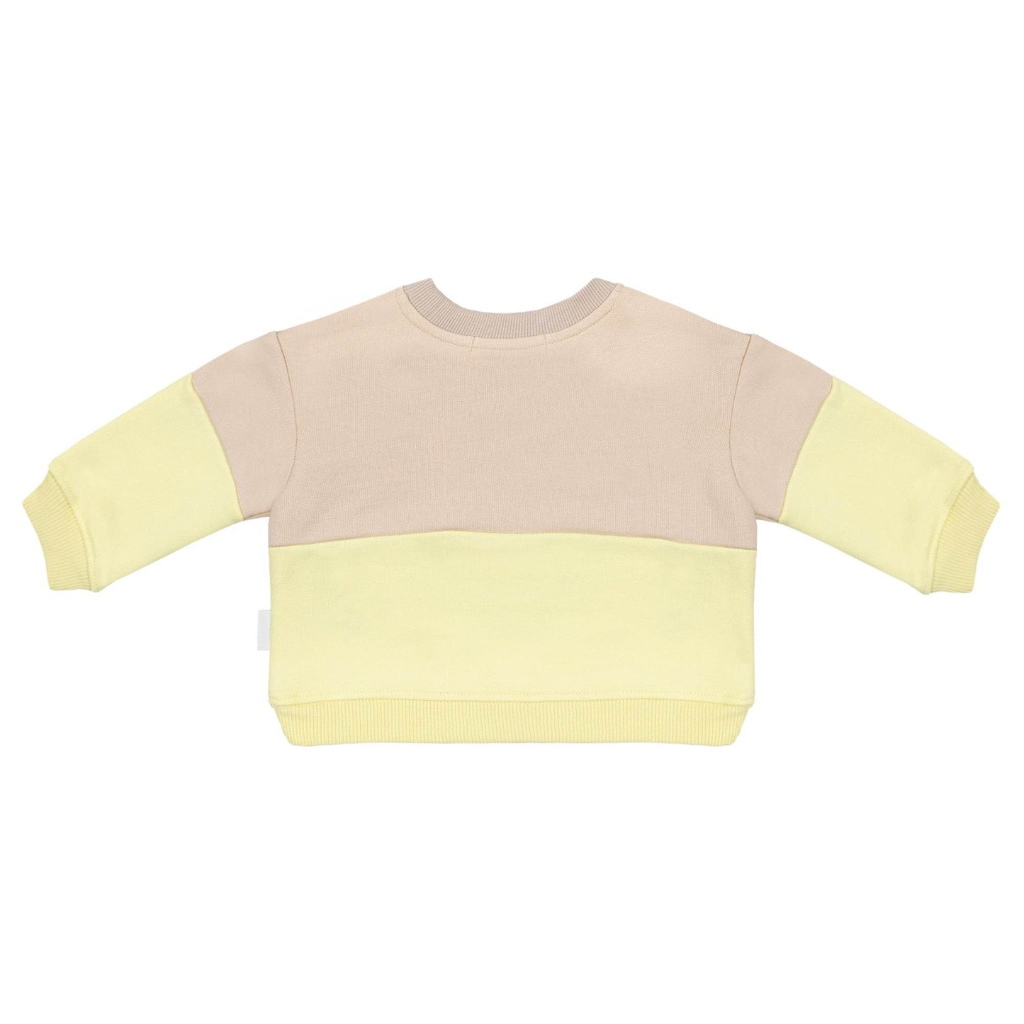 Back view of Spill-Resistant Baby & Toddler Sweat in Lemonade Yellow & Oat by Natural Rascals