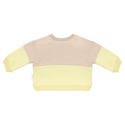 Back view of Spill-Resistant Baby & Toddler Sweat in Lemonade Yellow & Oat by Natural Rascals