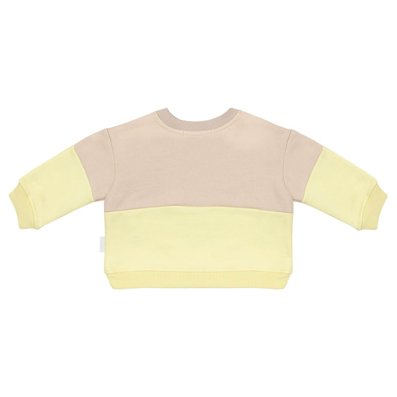 Back view of Spill-Resistant Baby & Toddler Sweat in Lemonade Yellow & Oat by Natural Rascals