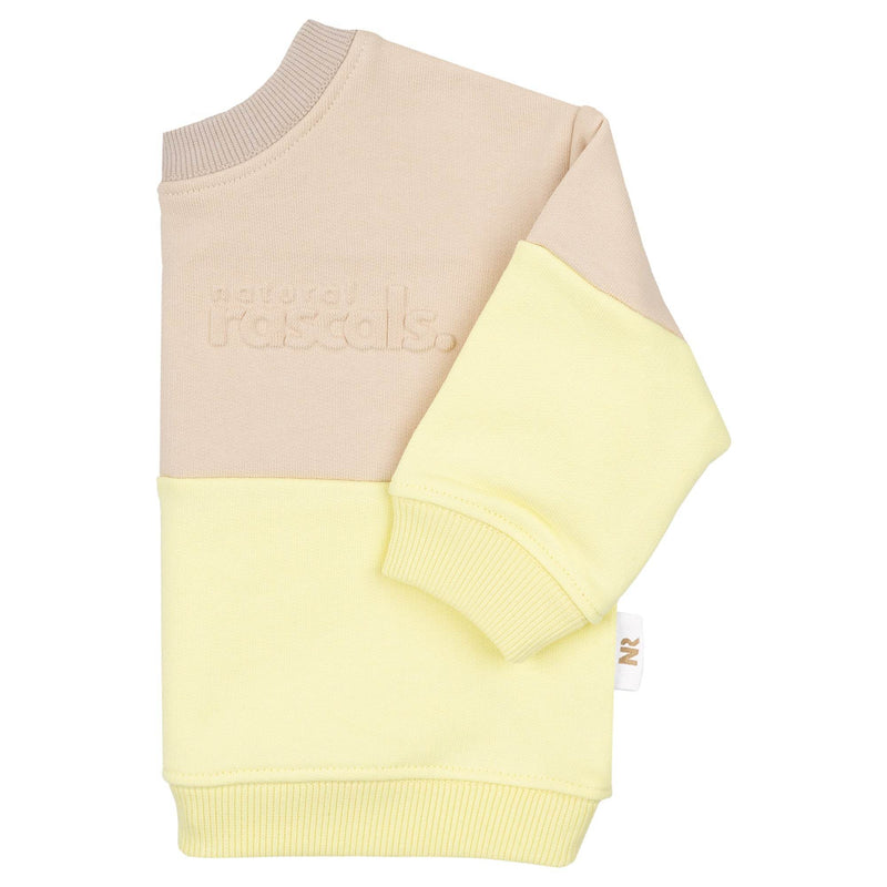 Side view of Spill-Resistant Baby & Toddler Sweat in Lemonade Yellow & Oat by Natural Rascals